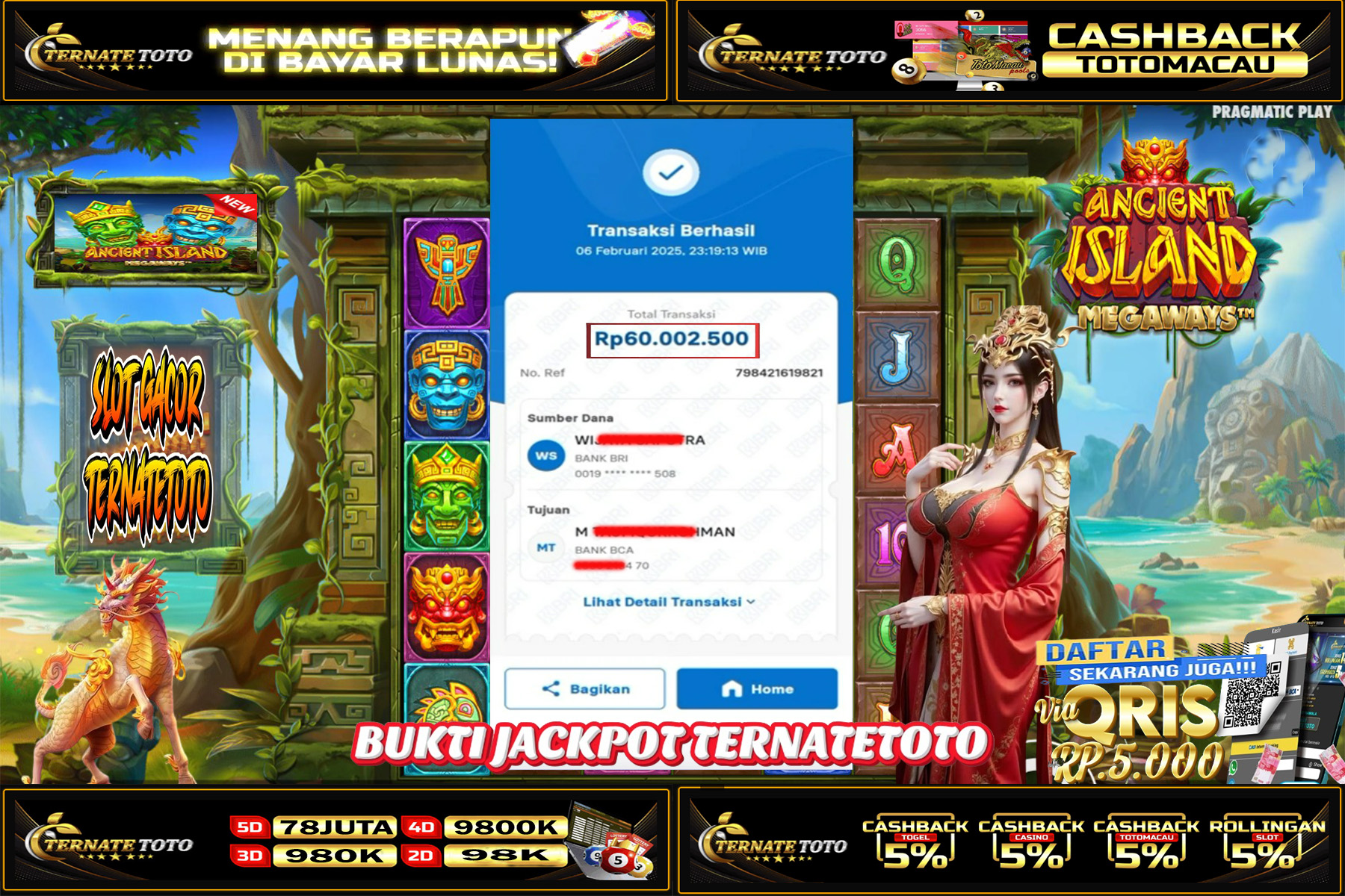 TERNATETOTO - JACKPOT SLOT ANCIENT ISLAND MEGAWAYS Rp. 60,000,000,-